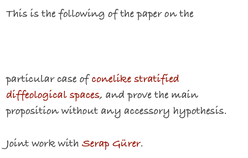 This is the following of the paper on the relationship between zero-perverse and differential forms on stratified diffeological spaces. In this short second part, we treat the particular case of conelike stratified diffeological spaces, and prove the main proposition without any accessory hypothesis.Joint work with Serap Gürer.