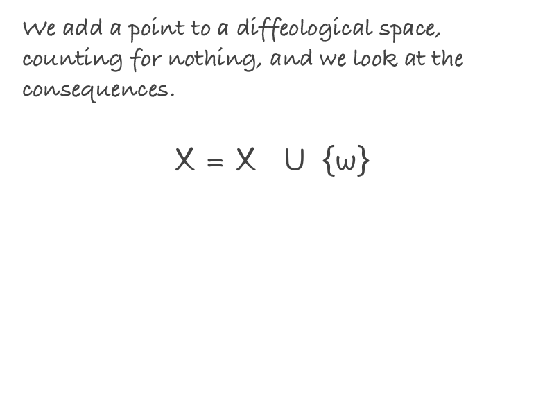 We add a point to a diffeological space, counting for nothing, and we look at the consequences.

X = X  ∪ {ω}